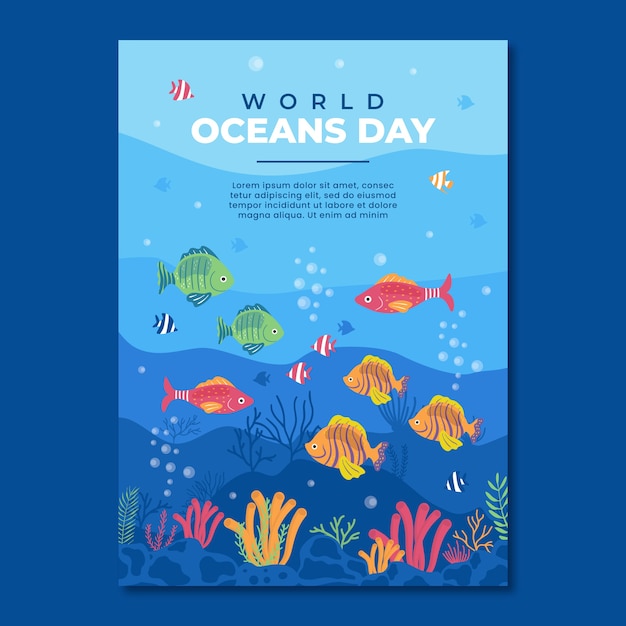 Cartaz ou panfleto desenhado à mão do dia mundial dos oceanos