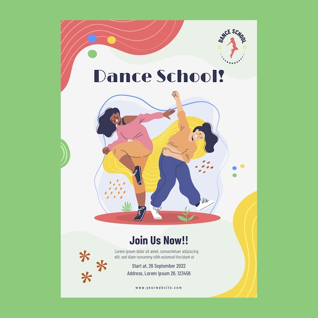 Cartaz plano desenhado à mão da escola de dança