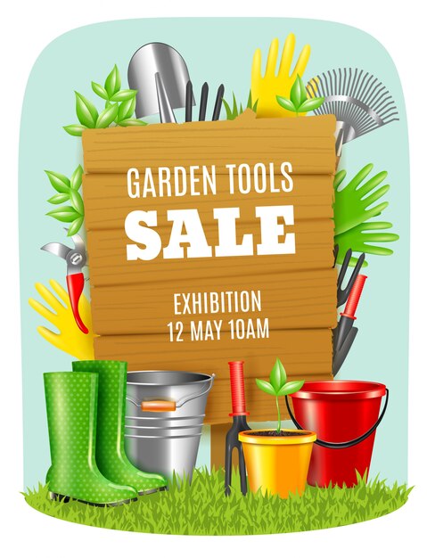 Vetor grátis cartaz realista das ferramentas de jardim
