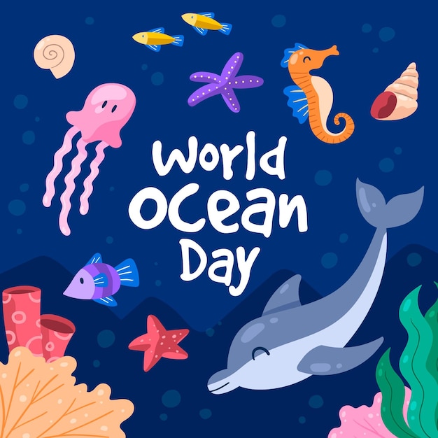 Vetor grátis celebração do dia mundial dos oceanos