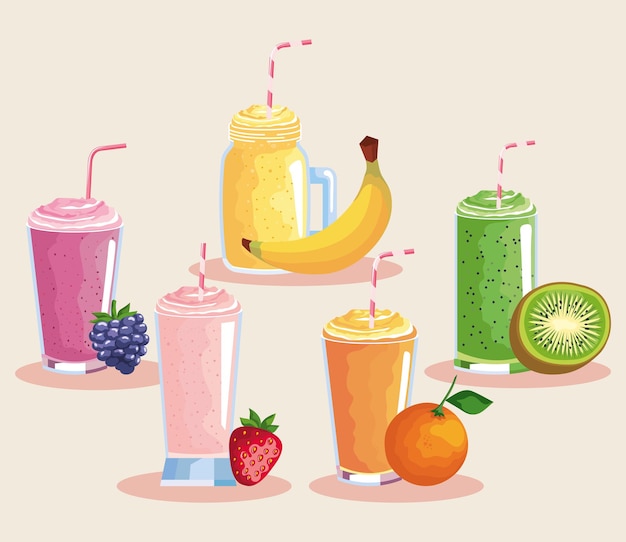 Cinco ícones de smoothies orgânicos