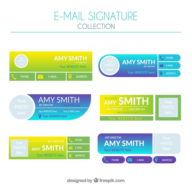 Coleção de assinatura de e-mail em cores gradientes