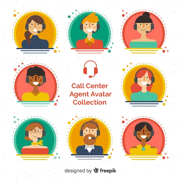 Vetor grátis coleção de avatar de agente de call center com design plano