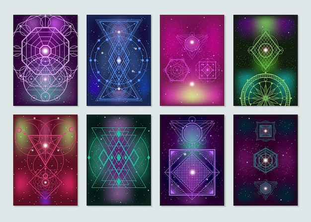 Coleção de Banners coloridos de geometria sagrada
