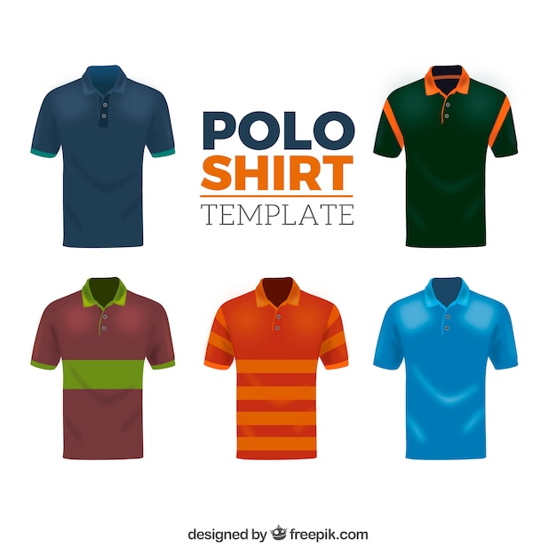 Vetor grátis coleção de camisa de pólo masculino diferentes padrões