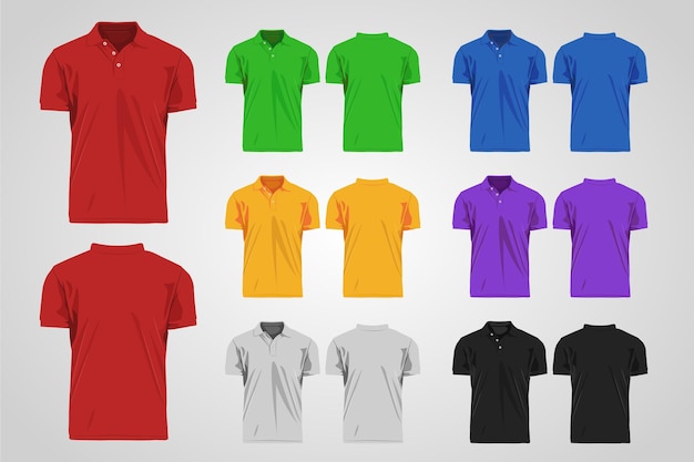 Vetor grátis coleção de camisa polo colorida na frente e atrás