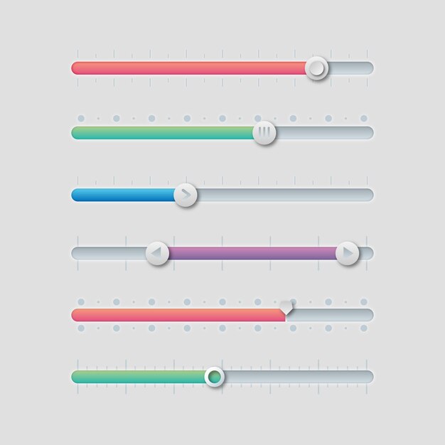 Coleção de diferentes controles deslizantes de gradiente