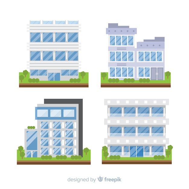 Vetor grátis coleção de diferentes tipos de edifícios de escritórios