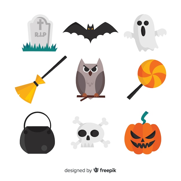 Vetor grátis coleção de elemento de halloween clássico com design plano