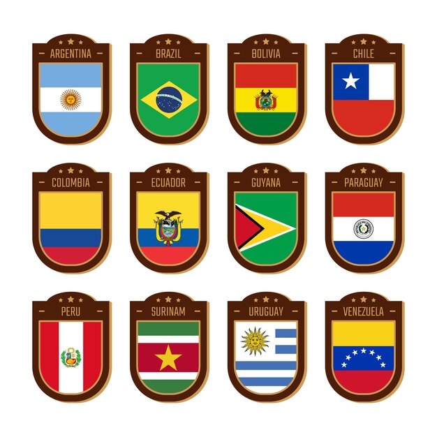 Coleção de elementos de bandeiras da américa do sul design plano