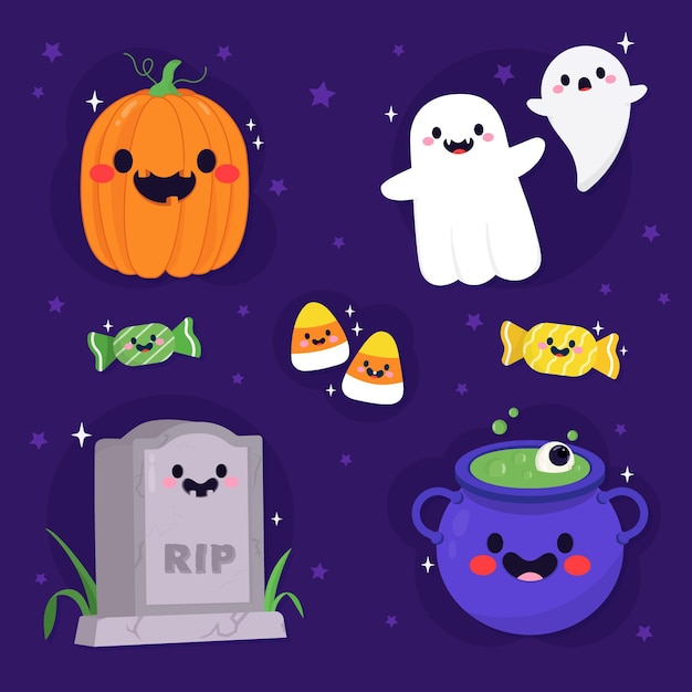 Vetor grátis coleção de elementos de halloween desenhada à mão