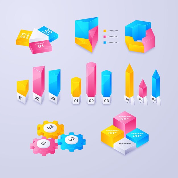 Coleção de elementos de infográfico de gradiente