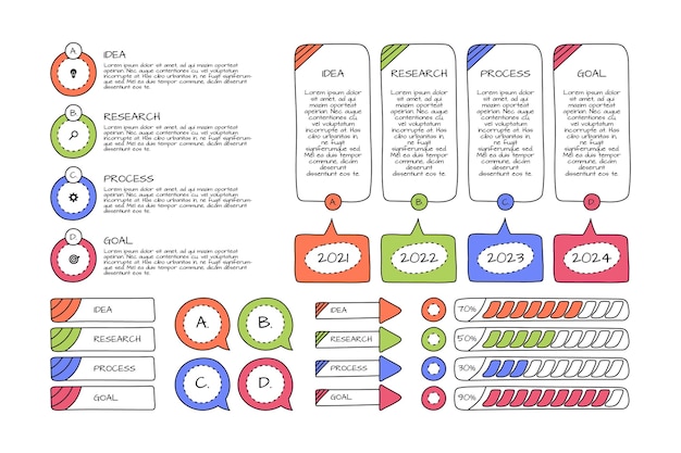 Coleção de elementos de infográfico desenhado à mão