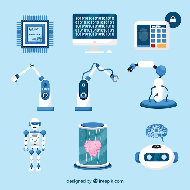 Vetor grátis coleção de elementos de inteligência artificial em estilo simples