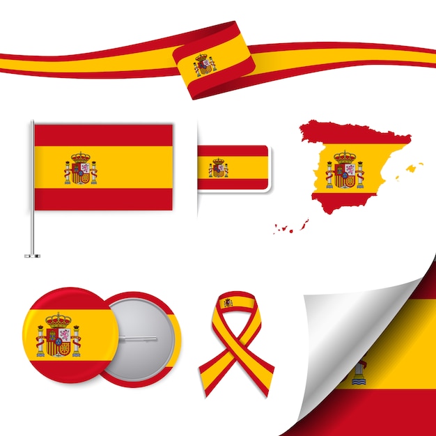 Vetor grátis coleção de elementos de papelaria com a bandeira de design de espanha