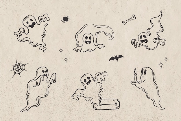 Vetor grátis coleção de fantasmas de halloween desenhada à mão