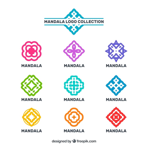 Vetor grátis coleção de logos desenhados mão das mandalas