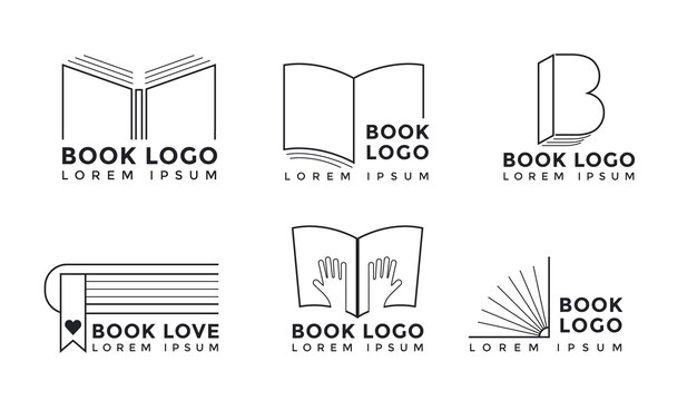 Coleção de logotipo de livro de design plano