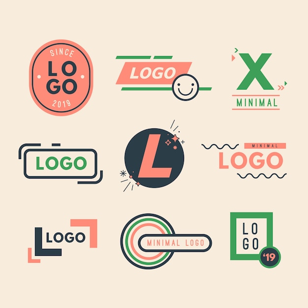 Vetor grátis coleção de logotipo mínimo colorido em estilo retro