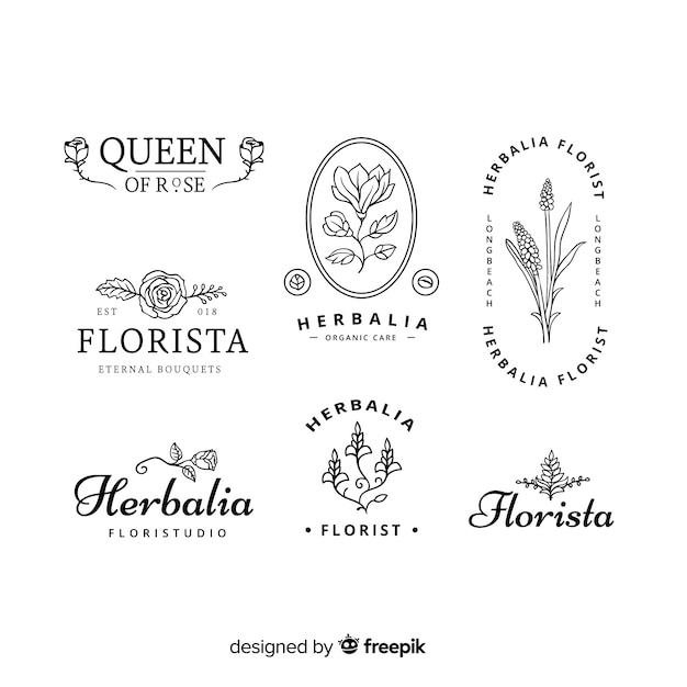 Vetor grátis coleção de logotipos de florista de casamento