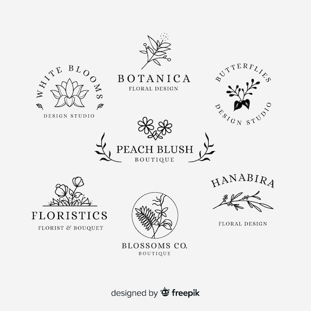 Vetor grátis coleção de logotipos de florista de casamento