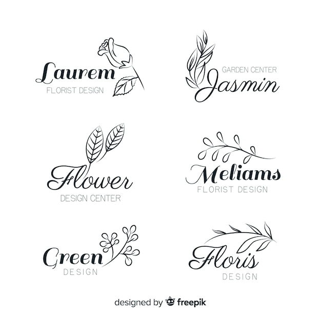 Vetor grátis coleção de modelos de logotipo de florista de casamento