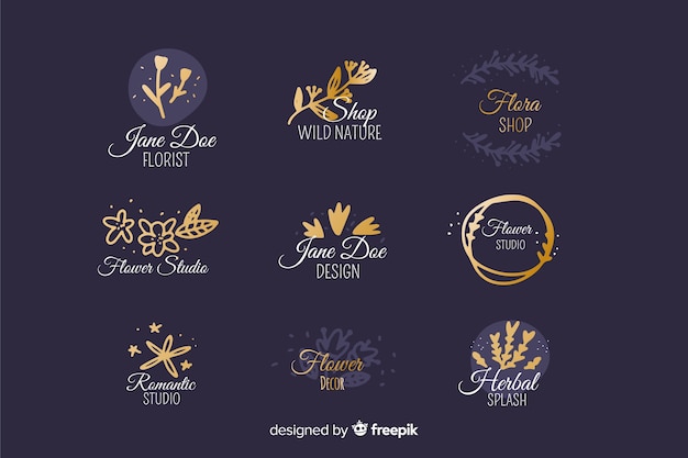 Vetor grátis coleção de modelos de logotipo de florista de casamento