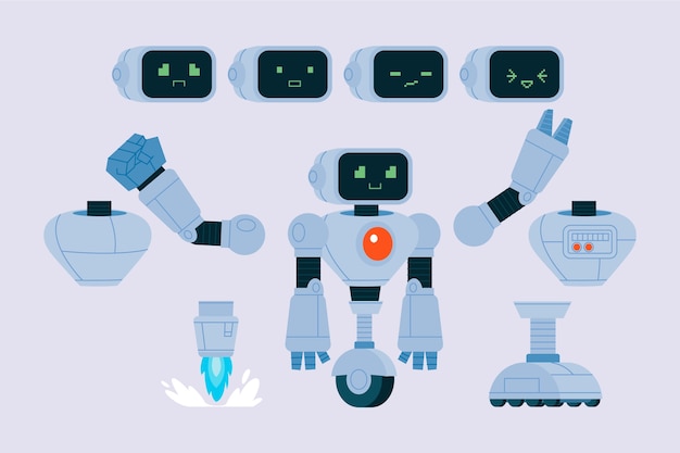 Vetor grátis coleção de peças de personagem de robô desenhadas à mão