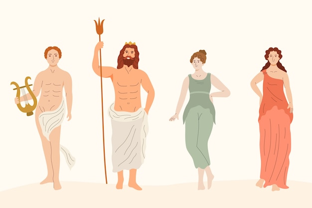 Vetor grátis coleção de personagens de mitologia desenhada à mão