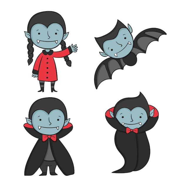 Vetor grátis coleção de personagens vampiros desenhados à mão