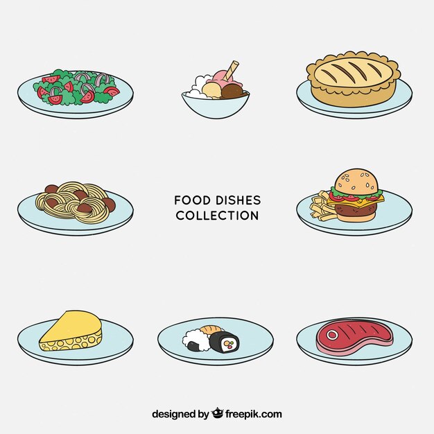 Coleção de pratos de comida