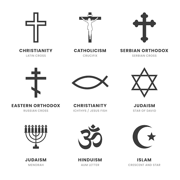 Vetor grátis coleção de símbolos religiosos de design plano