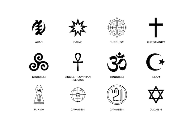 Coleção de símbolos religiosos de design plano