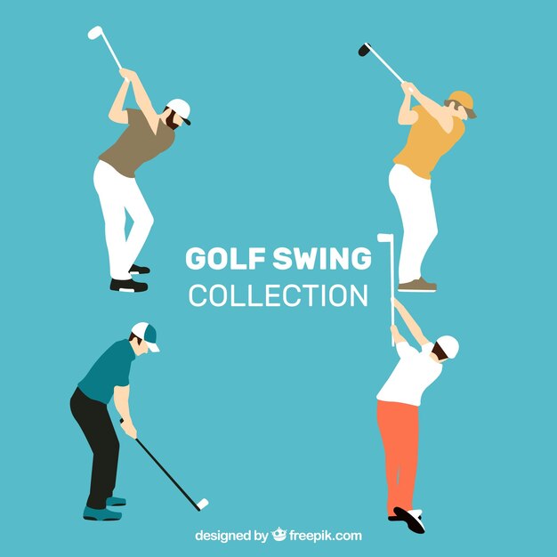 Coleção de swing de golfe com homem em estilo plano