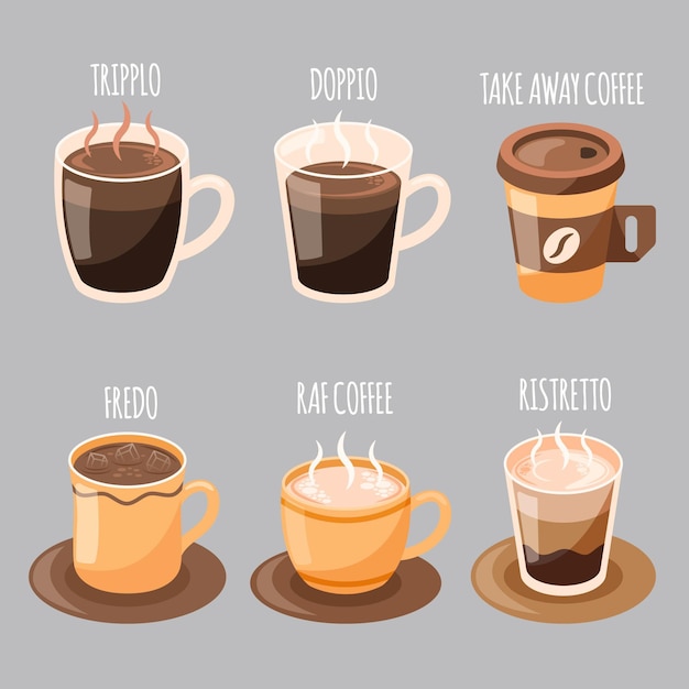 Vetor grátis coleção de tipos de café