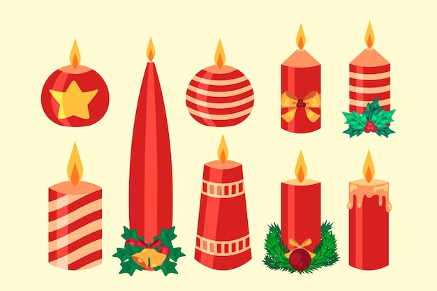 Coleção de velas de Natal de design plano