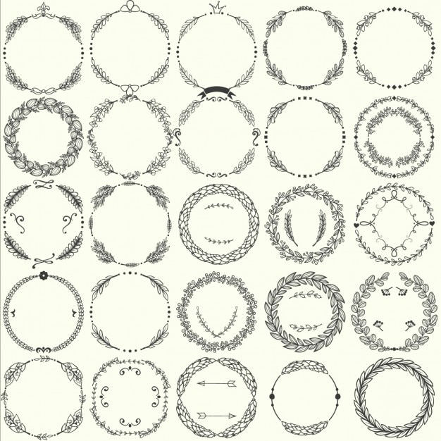 Vetor grátis coleção do vetor rodada quadros handdrawn florais