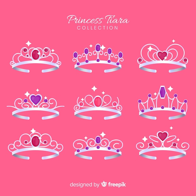 Vetor grátis colecção de tiara princesa plana