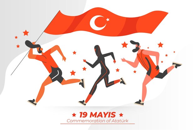 Comemoração em Flatturkish de ilustração do dia ataturk, da juventude e do esporte