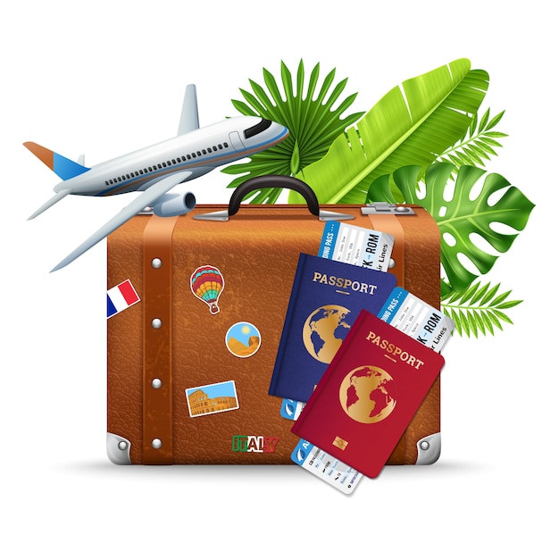 Composição de serviço de viagens aéreas de férias tropicais