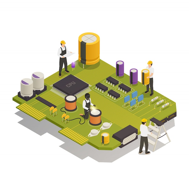 Composição isométrica de componentes eletrônicos de semicondutores