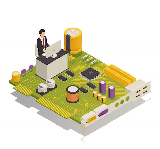 Composição isométrica de componentes eletrônicos de semicondutores