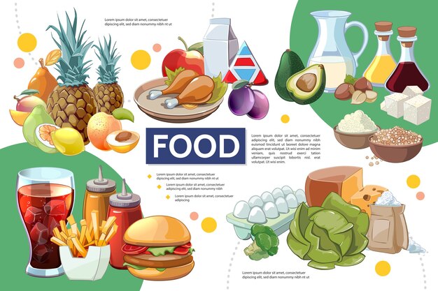 Vetor grátis conceito de infográfico de comida de desenho animado