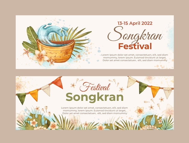 Conjunto de banners horizontais songkran aquarela