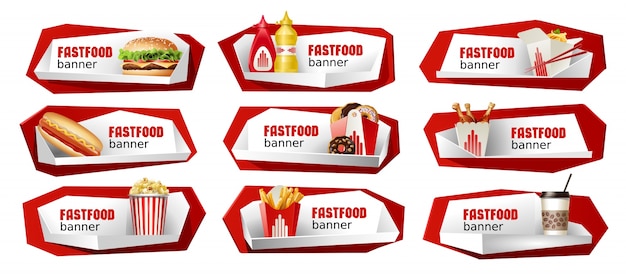 Vetor grátis conjunto de banners vetoriais de fast food.