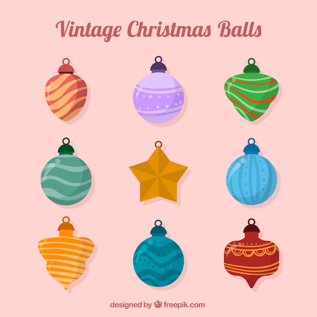 Conjunto de bolas de natal decorativas em design plano