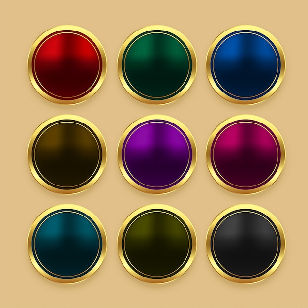 Vetor grátis conjunto de botões dourados metálicos de cor