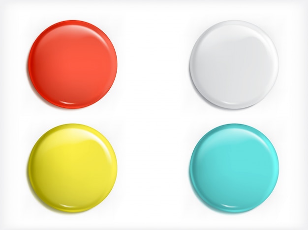 Vetor grátis conjunto de elementos de design de vetor 3d, ícones brilhantes, botões, distintivo azul, vermelho, amarelo e branco isolados