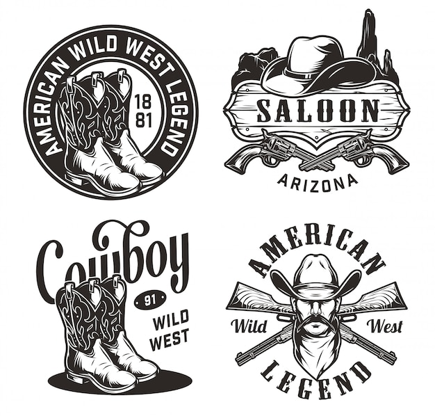 Vetor grátis conjunto de emblemas do oeste selvagem vintage