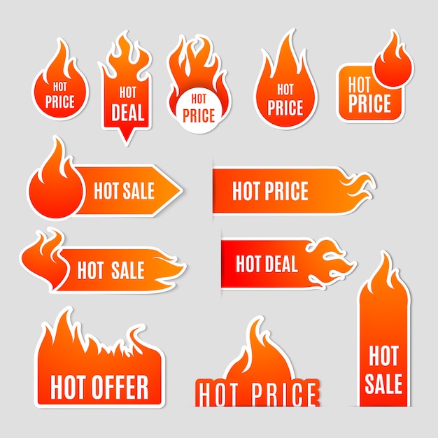 Conjunto de etiqueta plana de venda de fogo